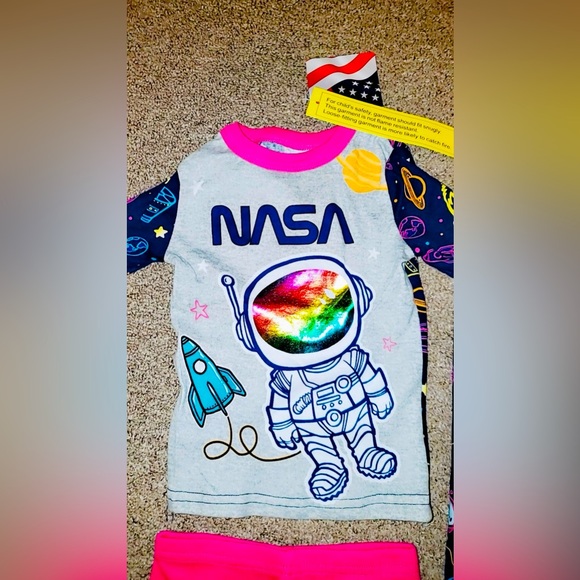 NWT NASA Girls' 3-Piece Cotton Pajama Set Galaxy Print | Navy | Toddler Size 4T - Picture 4 of 8